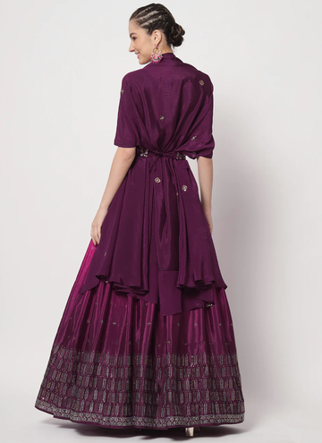 Delightful Mukaish Work Chinon Silk Purple Lehenga Choli